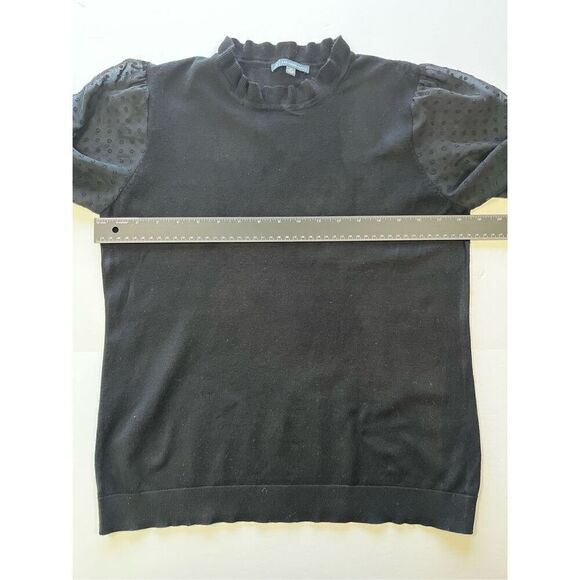 Adriana Papell Swiss Dot Sheer Sleeve Ruffle Neck Black Sweater Top Size Medium - Picture 6 of 8